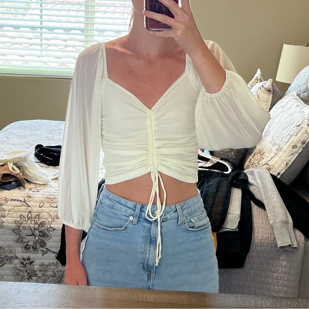 Cream Ruched Women's Top